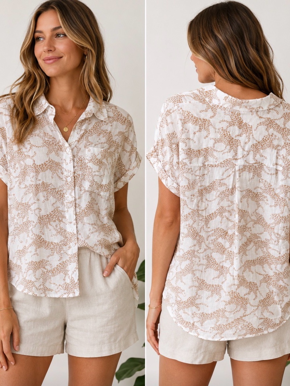 RAILS Whitney Linen Blend Button up Shirt Gold Cheetah Print NWT Size L